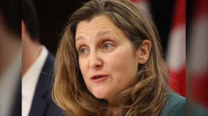 Finance Minister Chrystia Freeland says pharmacare will not jeopardize Canada's fiscal standing as the federal government intends to abide by the spending rules it pledged in the fall. Freeland speaks at a news conference in Ottawa on Tuesday, Feb. 13, 2024. THE CANADIAN PRESS/ Patrick Doyle