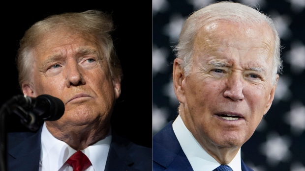This combination of photos shows former U.S. president Donald Trump, left, and U.S. President Joe Biden, right. (AP Photo/File)