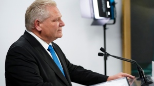 FILE - Ontario Premier Doug Ford speaks during a press conference regarding housing development in the Greater Toronto Area at Toronto City Hall, in Toronto on Thursday, Feb. 22, 2024. THE CANADIAN PRESS/Arlyn McAdorey 