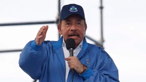 Nicaragua‚Äôs President Daniel Ortega speaks to supporters in Managua, Nicaragua, Wednesday, Aug. 29, 2018. (AP Photo/Alfredo Zuniga)