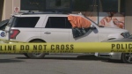 A person has died following a shooting that happened in the Rexdale area on Thursday, Feb. 29, 2024, when a vehicle was shot at. (Jacob Estrin/CP24). 