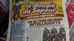 The satirical French newspaper 'La Bougie du Sapeur' is photographed at a newspaper shop in Paris, Thursday, Feb. 29, 2024. Satirical French newspaper La Bougie du Sapeur only comes out on Feb. 29, once every four years. Some friends started the leap year newspaper as a joke in 1980, so the one published Thursday was just its 12th edition. (AP Photo/Michel Euler)