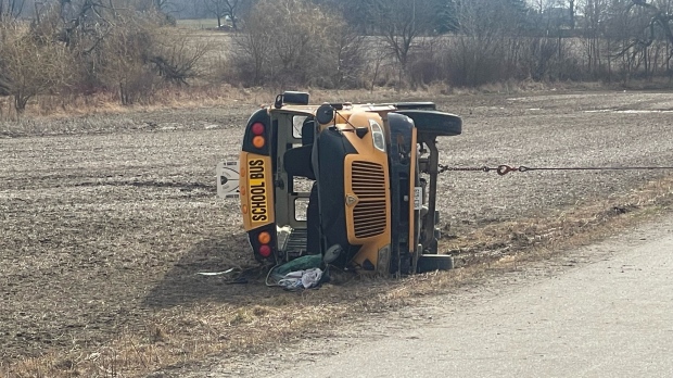 Several kids, driver hurt in school bus rollover near Woodstock, Ont.