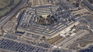 FILE - The Pentagon is seen from Air Force One as it flies over Washington, March 2, 2022. A new Pentagon study that examined reported sightings of UFOs over nearly the last century has found no evidence of aliens or extraterrestrial intelligence. That conclusion is consistent with past U.S. government efforts to assess the accuracy of claims that have captivated public attention for decades. (AP Photo/Patrick Semansky, File)