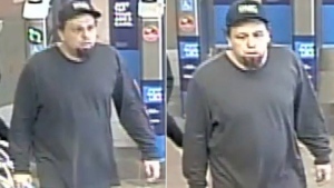 A suspect in an aggravated assault investigation at Don Mills Station is shown in these surveillance camera images. (Toronto Police Service)