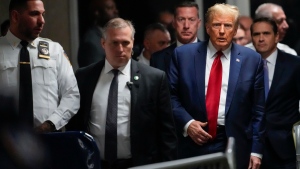 Former U.S. President Donald Trump leaves Manhattan criminal court, Feb. 15, 2024, in New York. (AP Photo/Mary Altaffer, File)