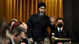NDP Leader Jagmeet Singh rises during question period in the House of Commons on Parliament Hill in Ottawa on Thursday, Feb. 29, 2024. Members of Parliament are set to vote today on a motion from the New Democrats calling on Prime Minister Justin Trudeau's government to "officially recognize the State of Palestine." THE CANADIAN PRESS/Justin Tang