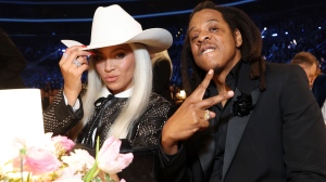 Beyoncé and Jay-Z are pictured at the 2024 Grammy Awards in Los Angeles. Beyoncé said that her latest project “was born out of an experience that I had years ago where I did not feel welcomed…and it was very clear that I wasn’t.” (Kevin Mazur/Getty Images via CNN Newsource)