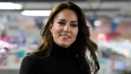 FILE - Britain's Kate, Princess of Wales smiles during her visit to Sebby's Corner in north London, Friday, Nov. 24, 2023. (AP Photo/Frank Augstein, Pool, File )