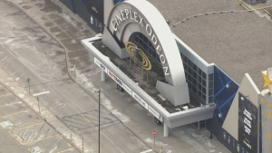 A Cineplex Odeon movie theatre in Oshawa is pictured in this aerial image. 