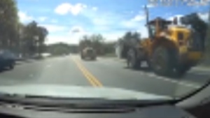 Front loaders crash during wild chase