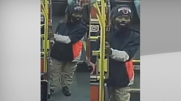 Photos show a suspect being sought by police in an assault with a weapon investigation. (Toronto Police Service)