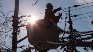 A Toronto Hydro line worker works to restore power to a house in a Scarborough neighbourhood on Friday, Dec. 27, 2013. (Chris Young / THE CANADIAN PRESS)