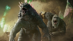 This image released by Warner Bros. Pictures shows Godzilla, left, and Kong in a scene from 'Godzilla x Kong: The New Empire.' (Warner Bros. Pictures via AP) 