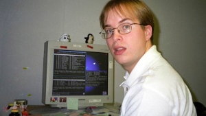Paul Buchheit, the former Google engineer who created Gmail, works at the company's offices in Mountain View, Calif., in Dec. 10, 1999. Buchheit was the 23rd employee hired at Google, a company that now employs more than 180,000 people. (April Buchheit via AP)

