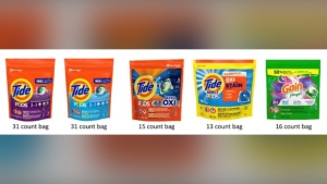 Tide Pods and Gain Flings liquid laundry detergent packets in bags being recalled in Canada. (Health Canada)