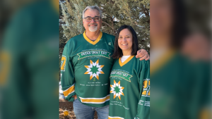 Toby and Bernadine Boulet, shown in a handout photo, have joined the Canadian Transplant Association for the sixth annual Green Shirt Day initiative to support organ donation in honour of their son Logan Boulet and 15 others who died in a bus crash in Saskatchewan in 2018. (The Canadian Press / HO).