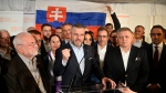 Peter Pellegrini, centre, addresses supporters at his headquarters after a presidential runoff in Bratislava, Slovakia on April 7, 2024. (Denes Erdos/AP Photo)