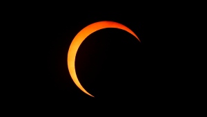 A total solar eclipse is set cross through parts of Canada, offering eager crowds a dazzling view of the astronomical wonder. The annular solar eclipse above Boise reaches it's peak with the moon covering 80 percent of the sun, Saturday, Oct. 14, 2023. THE CANADIAN PRESS/AP-Idaho Statesman, Darin Oswald
