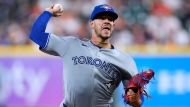 Toronto Blue Jays starting pitcher Jose Berrios delivers against the Houston Astros during the first inning of a baseball game Tuesday, April 2, 2024, in Houston. (AP Photo/Eric Christian Smith)
