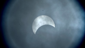 The moon partially covers the sun during a total solar eclipse, as seen from York University’s Allan I. Carswell Astronomical Observatory in Toronto, Monday, April 8, 2024 at 14:47 p.m. (Danial Esmaeli/ Allan I. Carswell Astronomical Observatory/York University)