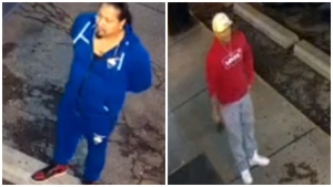 Two suspects wanted in connection with an assault involving a machete in a North York neighbourhood are shown. (Toronto Police Service)
