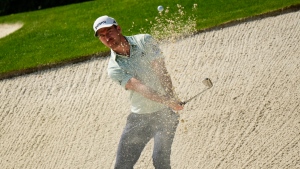 Nick Taylor, of Canada, hits from the bunker on the 13th hole during a practice round in preparation for the Masters golf tournament at Augusta National Golf Club Wednesday, April 10, 2024, in Augusta, GA. (AP Photo/Matt Slocum)