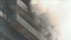 Crews are on the scene of a fire at a downtown condo building near York Street and Bremner Boulevard. 