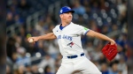 Toronto Blue Jays pitcher Chris Bassitt throws the ball during first inning MLB baseball action against the New York Yankees in Toronto on Monday, April 15, 2024. THE CANADIAN PRESS/Christopher Katsarov