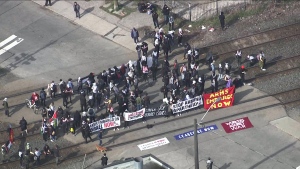 Protesters block rail line in Toronto's west end