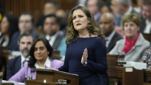 Finance Minister Chrystia Freeland delivered the federal budget in the House of Commons in Ottawa on Tuesday, April 16, 2024. It's now up to the federal government to sell a spending plan it says will help younger Canadians catch up to their elders. THE CANADIAN PRESS/Adrian Wyld
