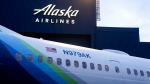 An Alaska Airlines Boeing 737 Max 9 aircraft with a door plug awaits inspection at the airline's hangar at Seattle-Tacoma International Airport Wednesday, Jan. 10, 2024, in SeaTac, Wash. (AP Photo / Lindsey Wasson)
