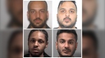 Four suspects who are wanted in connection with a gold heist at Pearson airport are shown. They include Simran Preet Panesar (top left), Archit Grover (top right), Durante King-Mclean (bottom left), Arsalan Chaudhary (bottom right). (Peel Regional Police)
