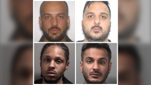 Four suspects who are wanted in connection with a gold heist at Pearson airport are shown. They include Simran Preet Panesar (top left), Archit Grover (top right), Durante King-Mclean (bottom left), Arsalan Chaudhary (bottom right). (Peel Regional Police)