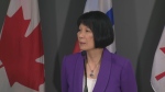 Toronto Mayor Olivia Chow speaks with reporters ahead of a city council meeting Wednesday, April 17, 2024. 