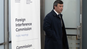 Conservative MP for Wellington-Halton Hills Michael Chong leaves the Public Inquiry Into Foreign Interference in Federal Electoral Processes and Democratic Institutions after appearing as a witness, Wednesday, April 3, 2024 in Ottawa. THE CANADIAN PRESS/Adrian Wyld