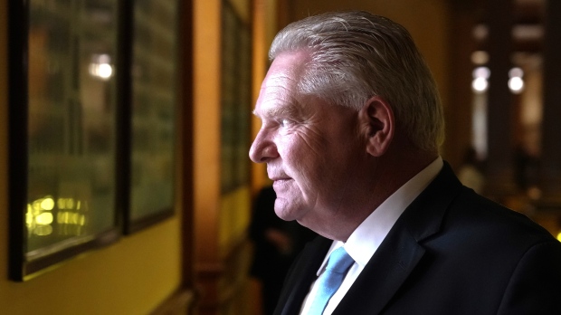 Ontario Premier Doug Ford returns from a news conference in Toronto on Monday Nov. 27, 2023. THE CANADIAN PRESS/Chris Young