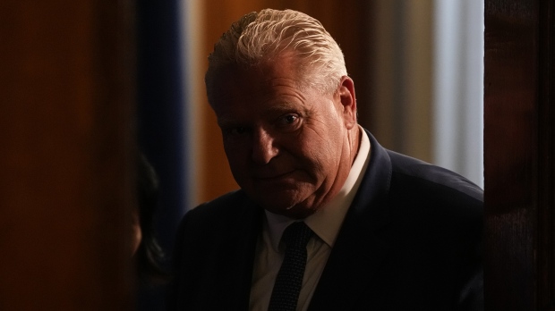 FILE - Ontario Premier Doug Ford leaves a news conference following his meeting with Toronto Mayor Olivia Chow at the Queens Park Legislature in Toronto on Monday, Sept.18, 2023.THE CANADIAN PRESS/Chris Young
