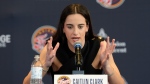 Indiana Fever's Caitlin Clark speaks during a WNBA basketball news conference, Wednesday, April 17, 2024, in Indianapolis. (Darron Cummings / AP Photo)