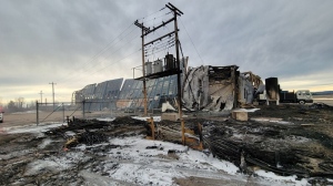 Damage from fire at the old airport in Happy Valley-Goose Bay, a community of about 7,000 people in central Labrador is shown in this handout image provided by the RCMP. THE CANADIAN PRESS/HO-RCMP