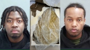 Handouts by the Toronto Police Service.  Martin, 25, can be seen on the right, with Stoute, 25 on the left, according to police.