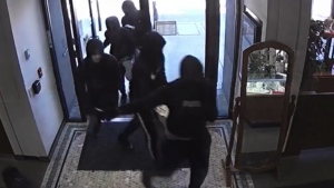 Dramatic video released by Toronto police shows a group of suspects ransacking a jewelry store. 
