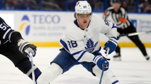 FILE - Toronto Maple Leafs right wing William Nylander (88) during the first period of an NHL hockey game Wednesday, April 17, 2024, in Tampa, Fla. Nylander appears to be nearing a return to the Maple Leafs' lineup. THE CANADIAN PRESS/AP/Chris O'Meara