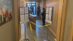 Toronto police are pictured at a rental building near Church and Shuter streets Thursday April, 25, 2024, a day after someone died following a fall from a balcony there. (CTV News Toronto)