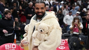 FILE - Drake leaves the court after the first half of NBA basketball action between Toronto Raptors and Brooklyn Nets in Toronto, Wednesday, Nov. 23, 2022. THE CANADIAN PRESS/Chris Young