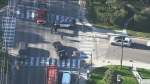 Police respond after a pedestrian was struck by a vehicle at Bathurst Street and Burton Road Friday April 26, 2024. 