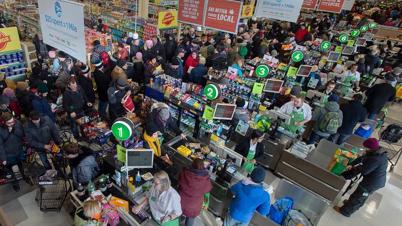 Customers pack a Sobeys grocery store in St. John's on January 21, 2020. THE CANADIAN PRESS/Andrew Vaughan