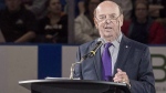 Broadcaster Bob Cole speaks as part of "Thank You, Mr. Hockey Day" remembering Gordie Howe in Saskatoon, Sunday, September 25, 2016. Canadian curling champion Brad Gushue first struck up a friendship with Bob Cole some 20 years ago during the NHL lockout. THE CANADIAN PRESS/Liam Richards