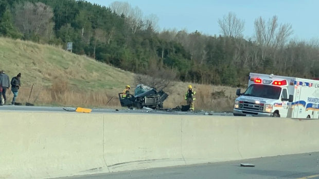 A serious crash killed one person and closed all lanes of Highway 400 near Cookstown on April 26 (supplied). 