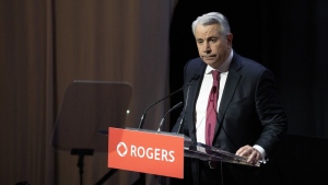 Rogers CEO Tony Staffieri speaks at the telecommunications company's annual general meeting in Toronto, Wednesday, April 26, 2023. THE CANADIAN PRESS/Chris Young